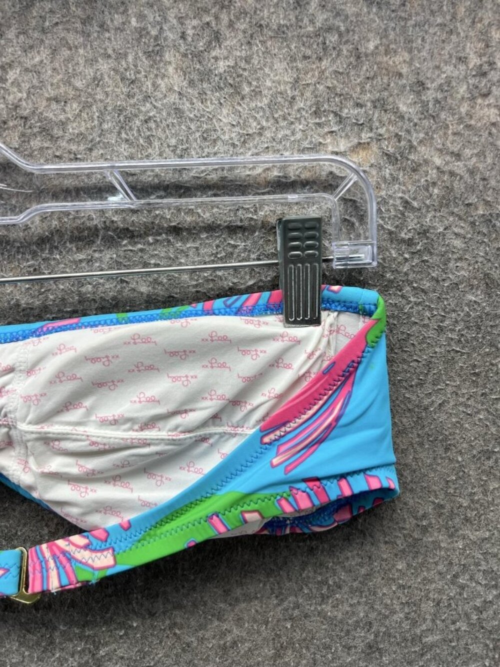 Lilly Pulitzer Blue Bandeau Bikini Top with Pink Floral Print - Picture 8 of 9